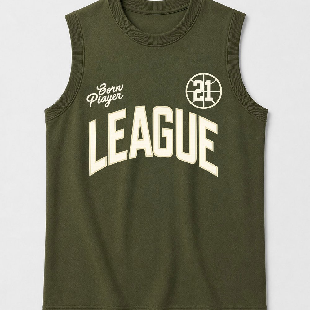 Camiseta Regata Infantil Masculina Algodão Verde Musgo - League 21 - Babei no Look