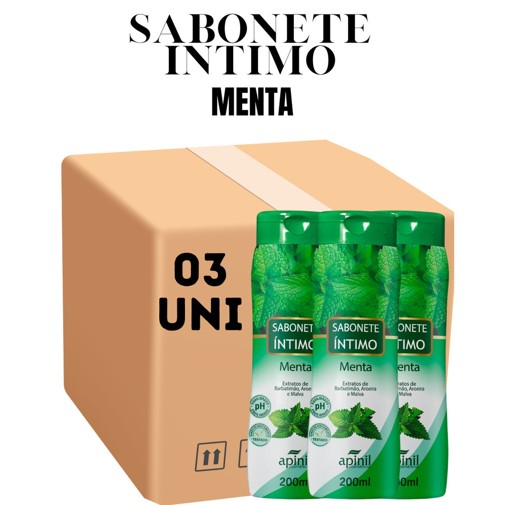 Kit 03 Unidades Sabonete Feminino Íntimo Apinil 200ml Menta