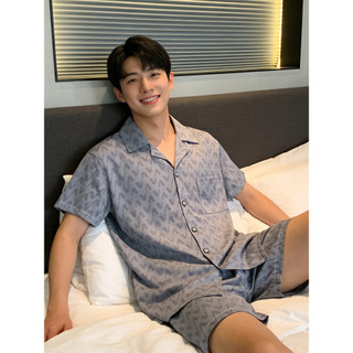 Pijamas masculinos verão pijamas de seda gelo Shorts de manga curta estilo fino legal masculino verão Homewear Plus Size