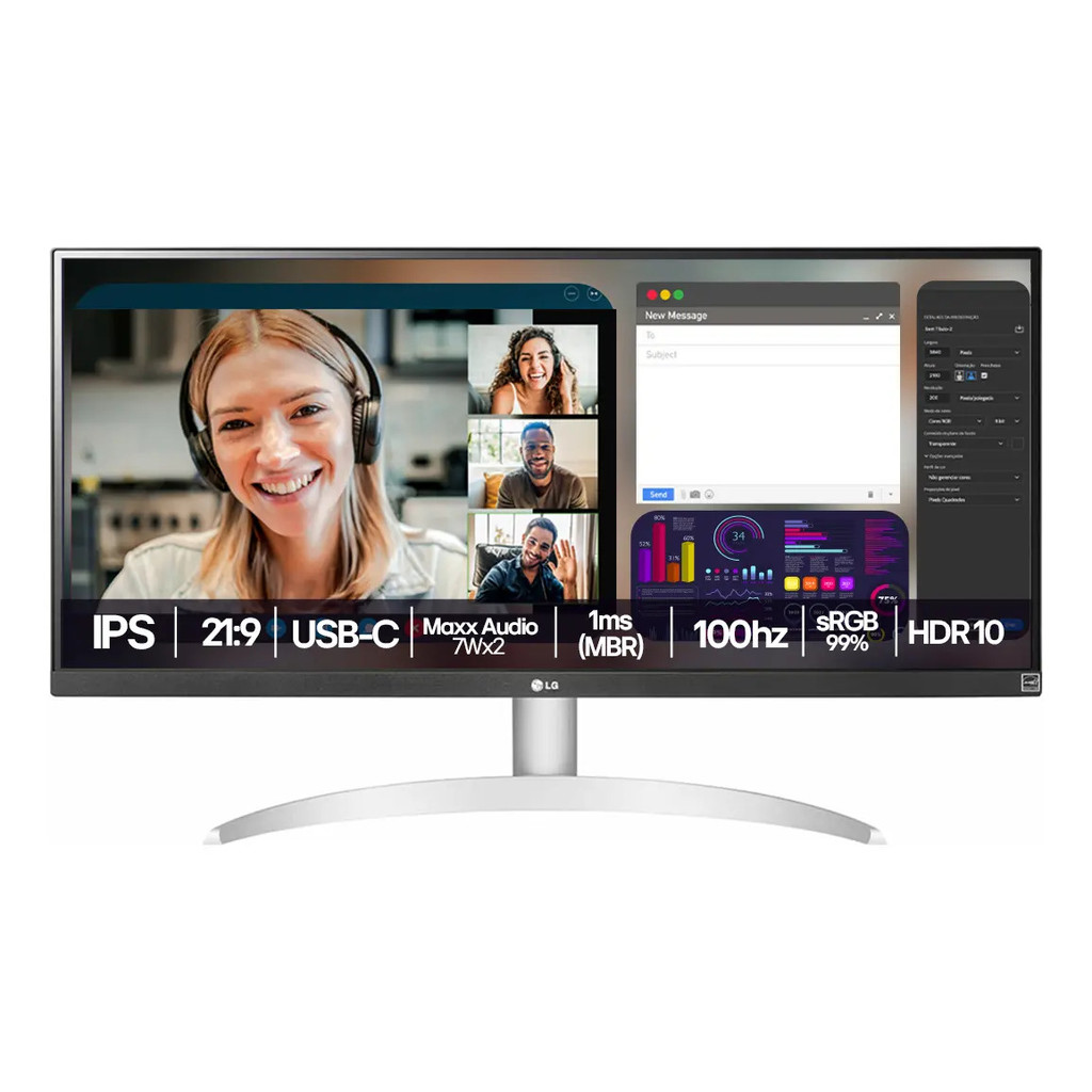 Monitor LG UltraWide - Tela IPS de 29", 21:9, USB-C, 7Wx2 MaxxAudio, sRGB 99%, 1