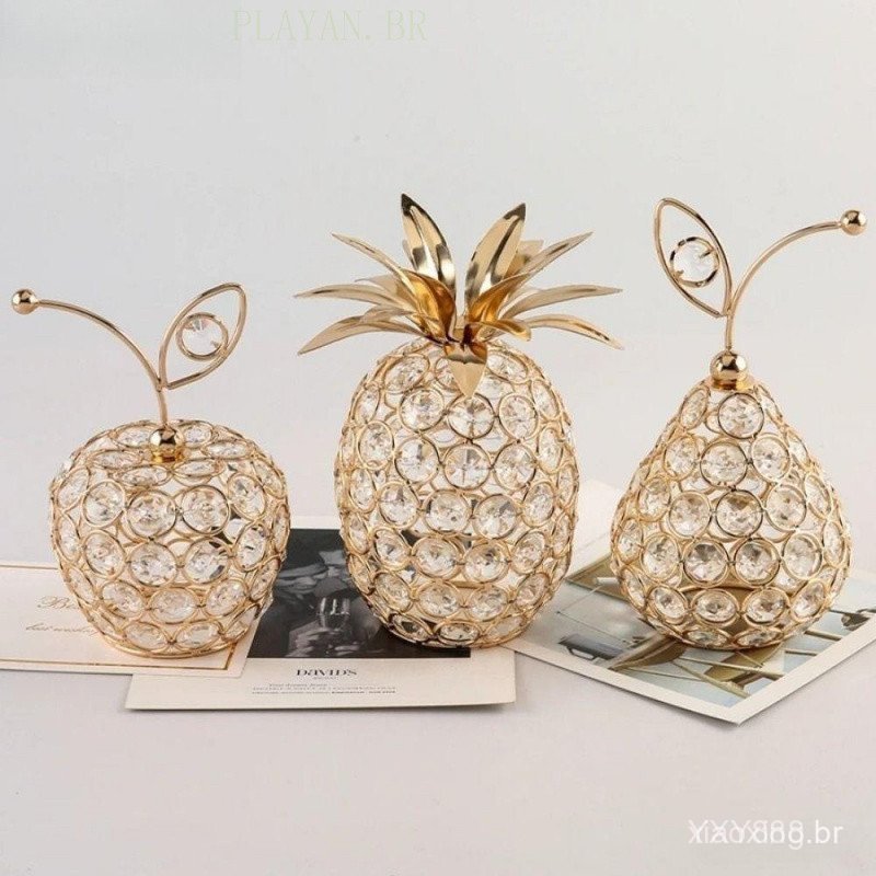 Decorações de pera de cristal dourado, decorações criativas de frutas artificiais, artesanato para decoração de casa com