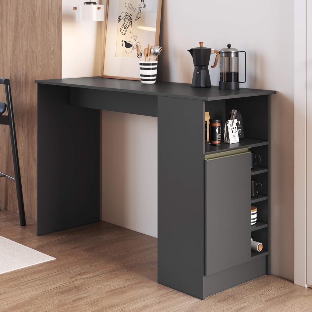 Bancada Cantinho do Café 140cm com Nichos e 1 Porta Atenas Fidelitá Chumbo