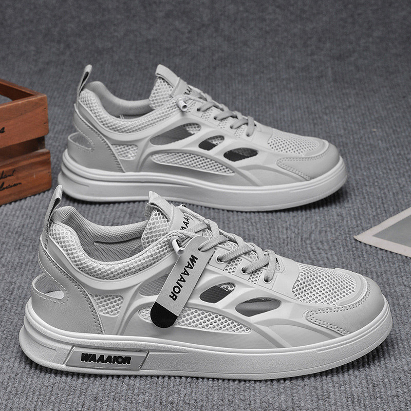 Sapatos masculinos de verão novo estilo respirável oco sapatos masculinos na moda All-Match sapatos brancos Net