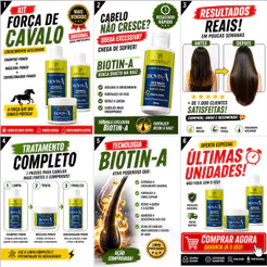 Kit Crescimento Capilar Biotin-A Força de Cavalo Linda E Bella Shampoo + Máscara + Condicionador