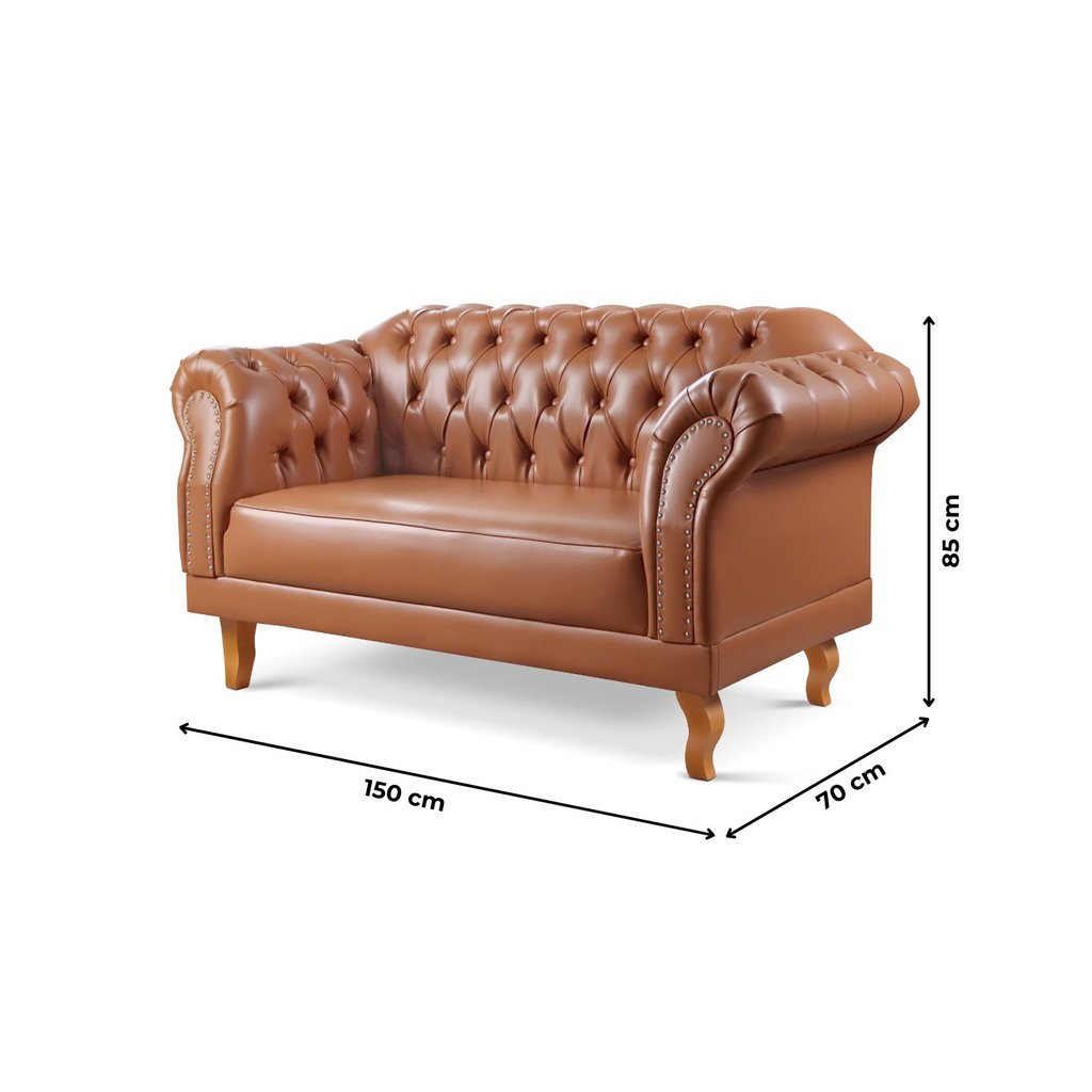 Sofá Chesterfield 2 Lugares Couro Sintético Marrom Duque 150cm Yescasa Caramelo · foto 2