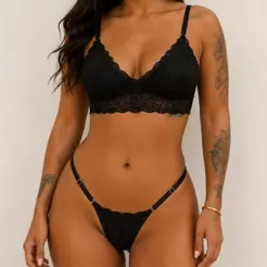 Conjunto Feminino Lingerie De Renda Confortável Sutiã Calcinha Regulável Dia Dos Namorados Adulto