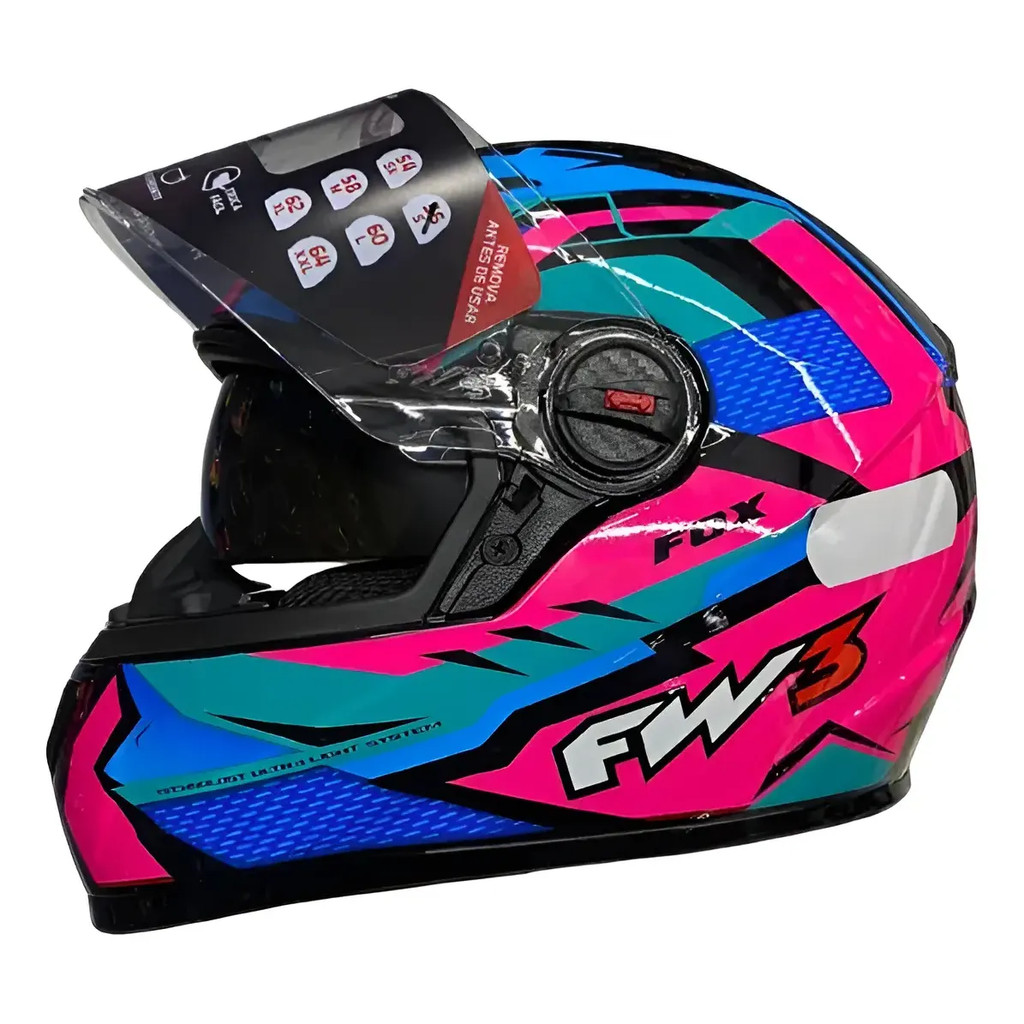 Capacete fechado Fw3 GTX Fox Rosa com óculos interno + BRINDE
