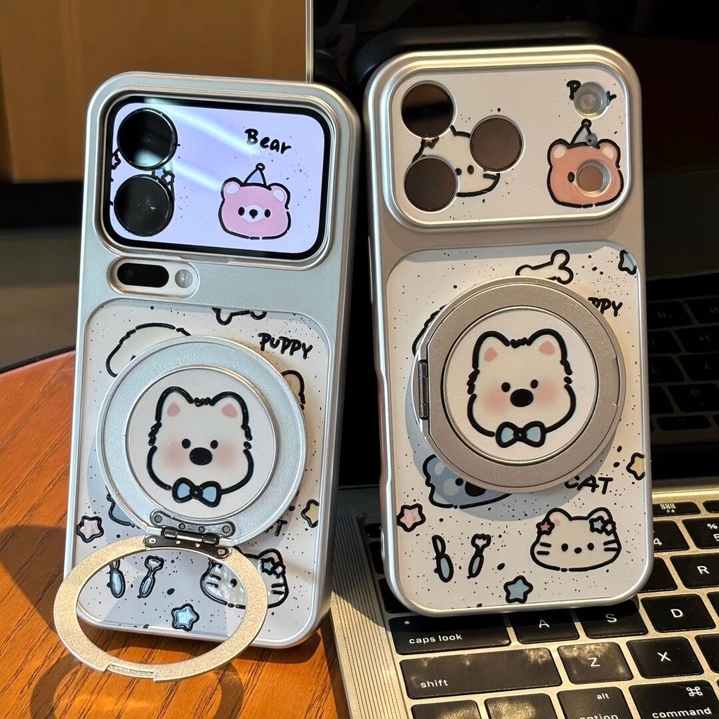 Capa de Telefone com Suporte de Cachorrinho Fofo para Samsung Galaxy A27 A37 A36 M36 F36 A35 A34 A33 M32 A31 A26 A25 A24