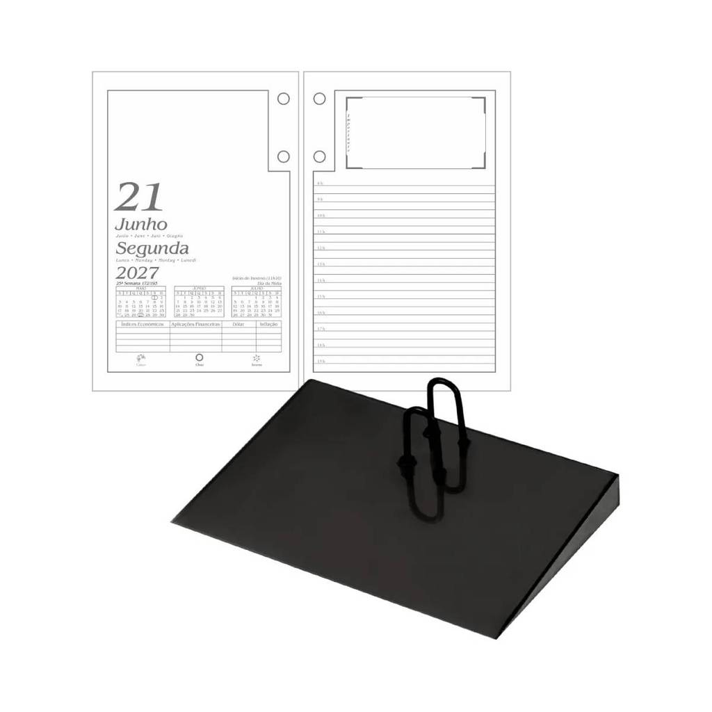 Kit Agenda de Mesa Diário 2027 com Suporte Preto Redoma