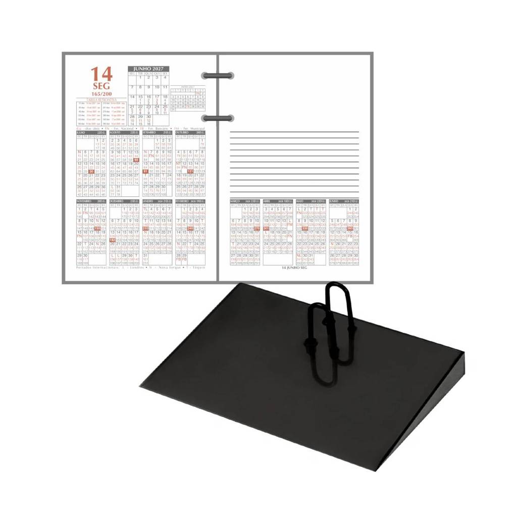 Kit Agenda de Mesa Financeiro 2027 com Suporte Preto Redoma