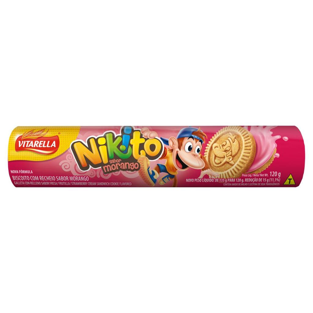 Biscoito Recheado Nikito Morango Vitarella 120g