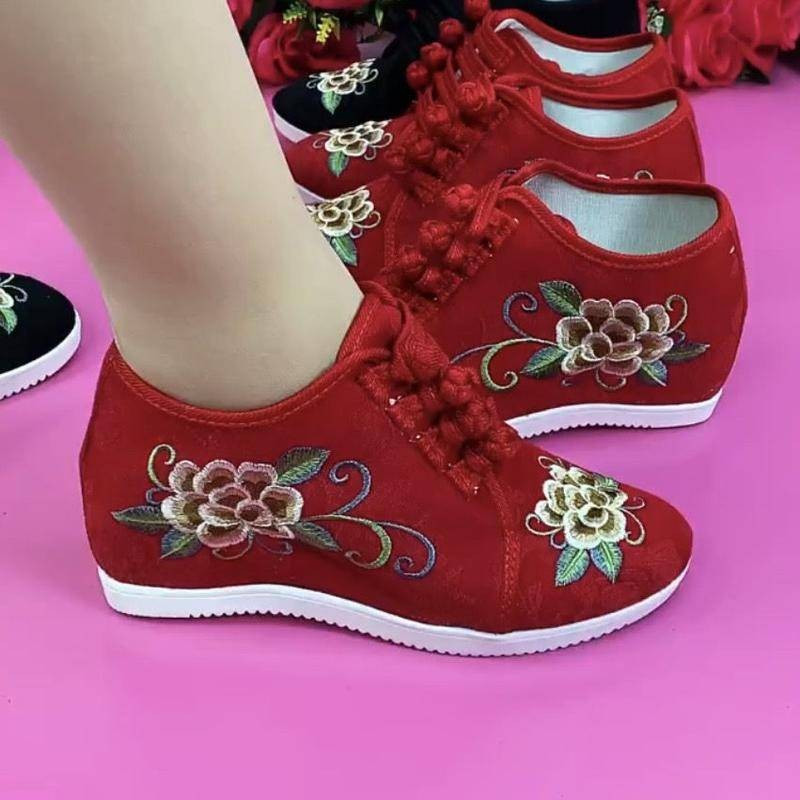 Sapatos Bordados GA0Q , Tecido Tradicional De Pequim , Sola Grossa Para Mulheres Com Aumento De Altura , Casual E Elegan
