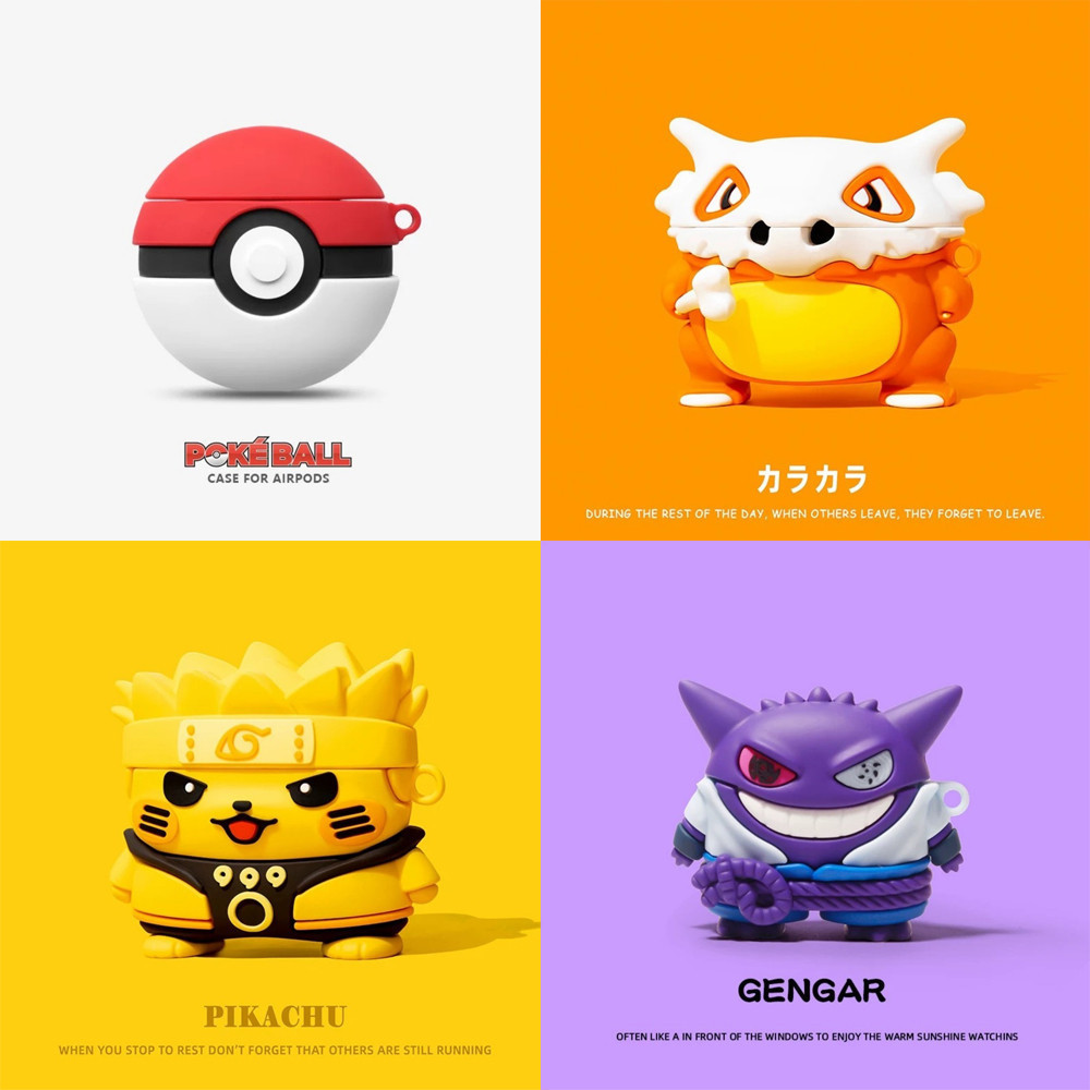 Capa Protetora de Silicone para AirPods Naruto Pokémon + Pingente para Pro/Pro2