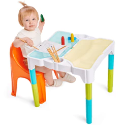 Mesa Didática Infantil Com Cadeira E Divisórias Multi Atividades