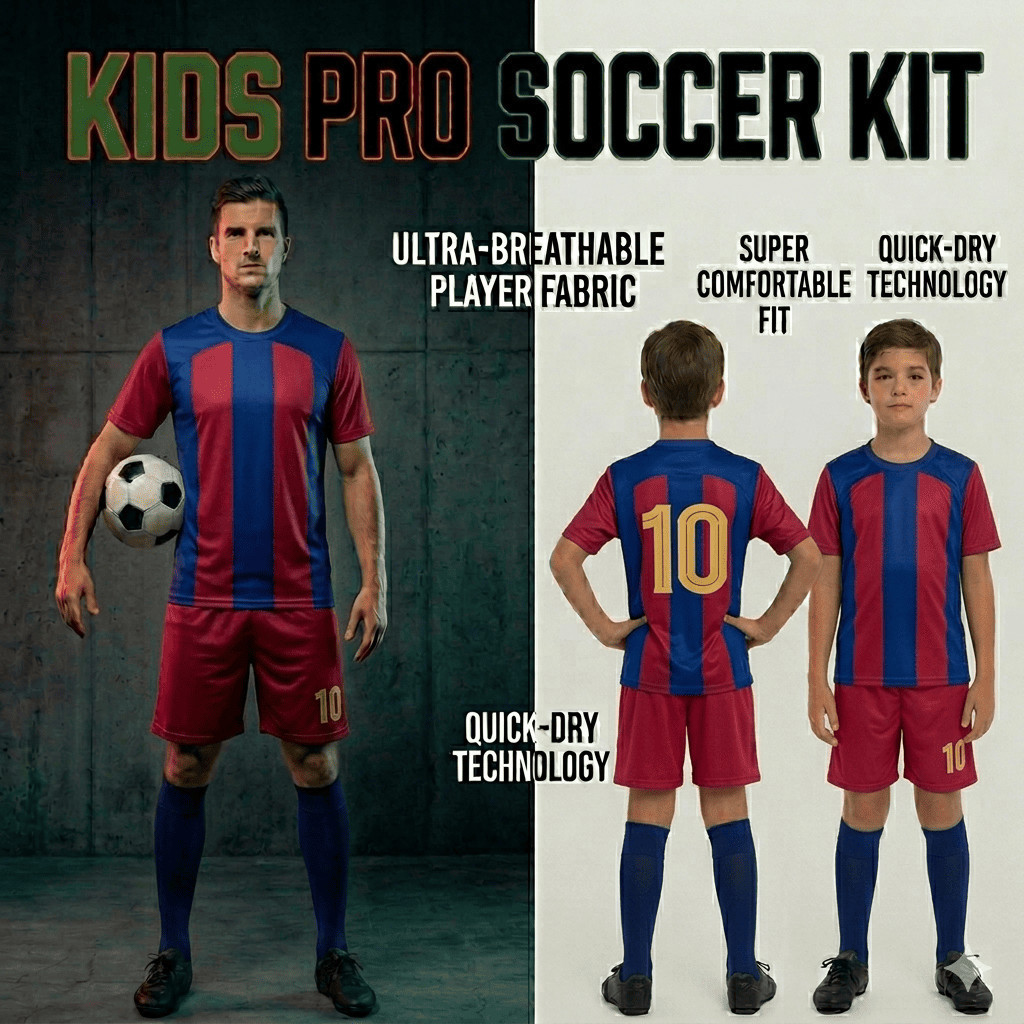 Conjunto Futebol Infantil BARÇA LISTRADO Camisa Short Menino Para Jogo 0