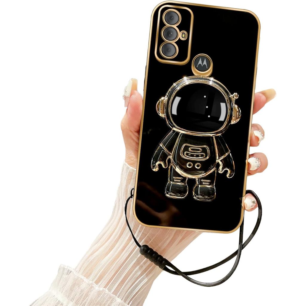 Capa para Motorola Moto G Pure com revestimento 6D, suporte oculto de astronauta