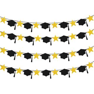 Pacote com 4 Decorações de Faixas de Formatura com Tema de Chapéu de Formatura, Faixas Brilhantes Pré-Amarradas com Desi