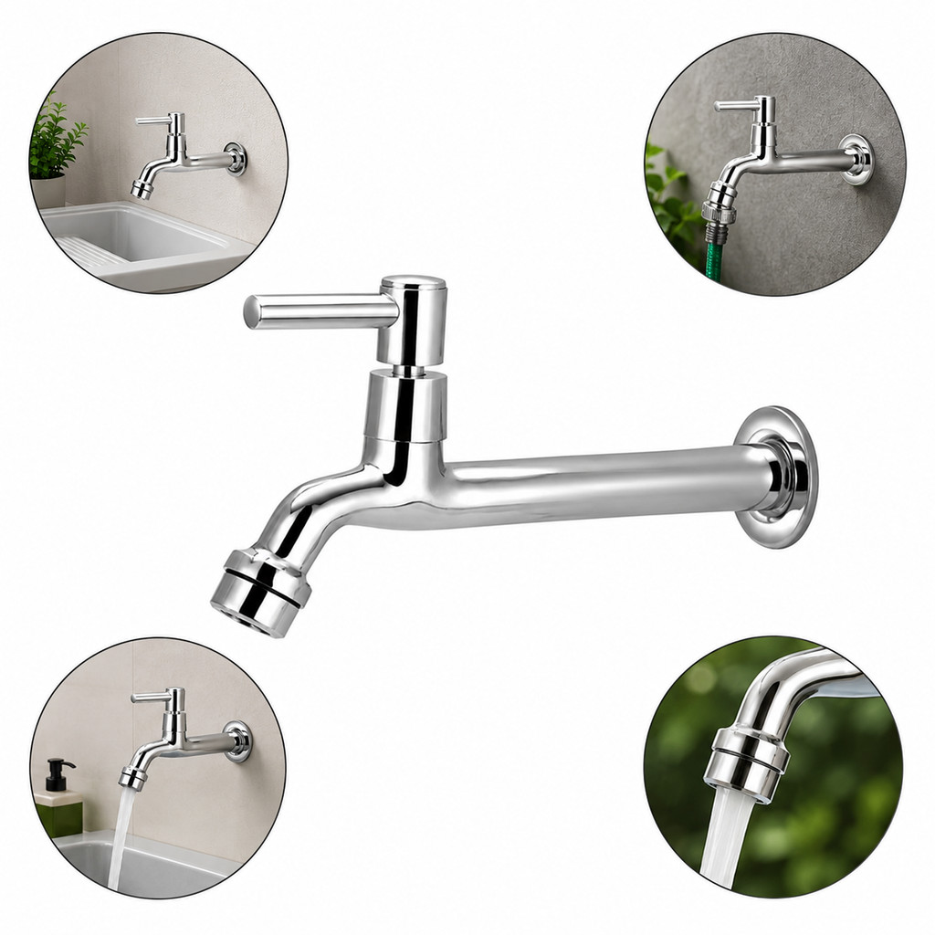 Torneira Tanque jardim cozinha Reta Parede Metal 22cm 1/4v Agua Quente Fria Gourmet Modelar