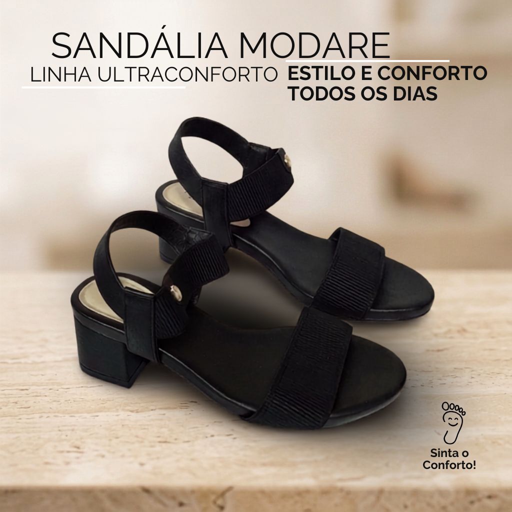 Sandália Modare 7187100 Feminina Salto Bloco Preta Confortável Casual Ajustável Elegante Original Ultraconforto