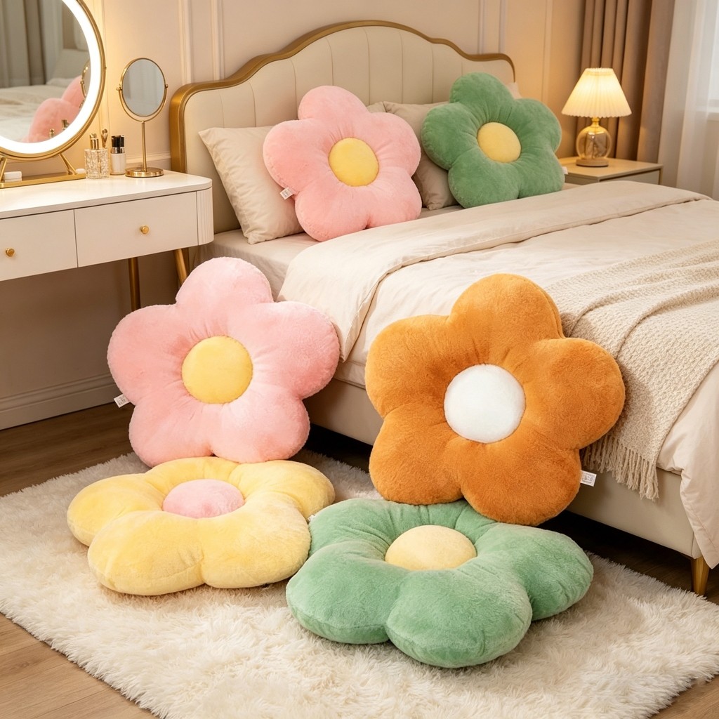 LarBom Almofada Flor Decorativa Pelúcia Várias Cores Delicada Para Quarto de Bebê Sofá Sala Decoração