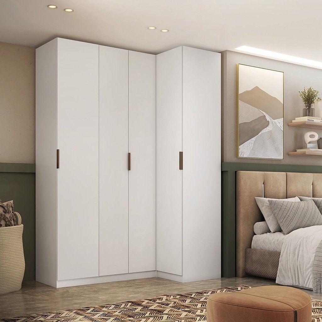 Guarda-Roupa de Canto Reto 100% MDF 4 Portas Altezza Clean Branco
