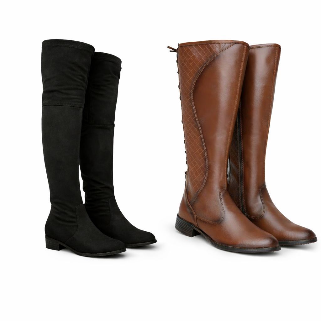 Kit 2 Botas Femininas Cano Alto Premium – Preta + Marrom | Conforto, Estilo e Elegância