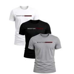 Kit 3 Camisetas Masculinas Boston Básicas Algodão Premium Casual Confortável Camisa Unissex Moda Streetwear