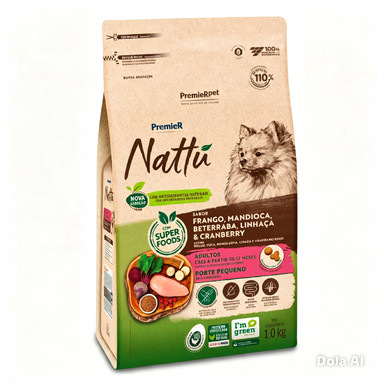 Ração Premier Nattu Cães Adultos Pequeno Porte sabor Mandioca  10,1kg