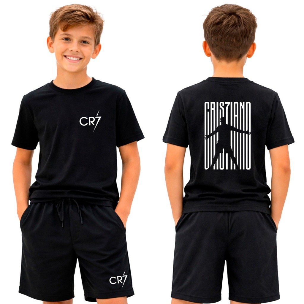 Conjunto Infantil CR7 Cristiano Ronaldo Camiseta e Short Moletinho Futebol Unissex