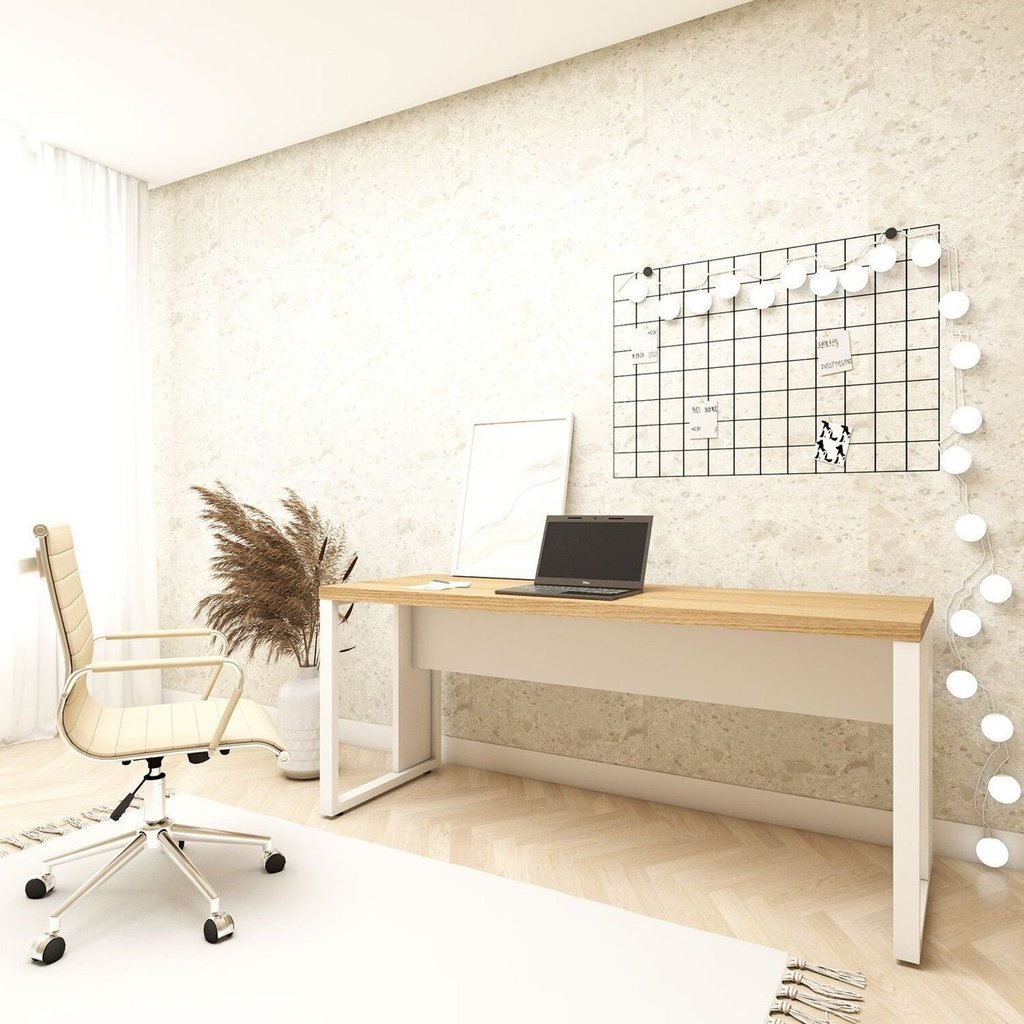 Escrivaninha Escritório Home Office 1,70m x 0,70m com Pés em Metal Industrial Executive 5F Marrom/Macadâmia/Branco