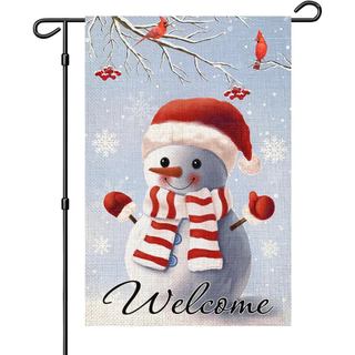 Bandeira de Jardim de Inverno com Boneco de Neve 12x18 Polegadas, Dupla Face, Flocos de Neve, Pássaro Cardeal, Pequenas 
