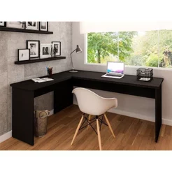 Mesa de Canto em L para Escritório Tampo 140cm Preto Preto