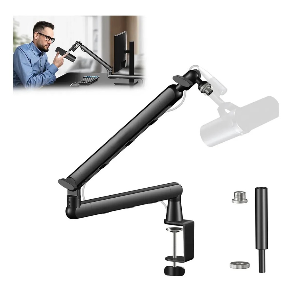 Microfone De Mesa Com Braço Articulado E Suporte Dobravel Un