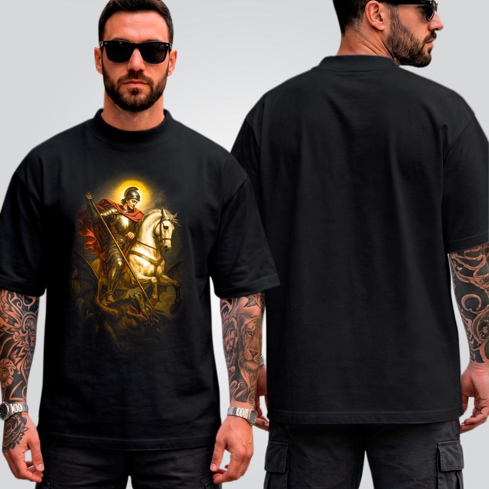 Camiseta Oversized Suedine Masculina Estampada São Jorge Streetwear Halftone Cristã