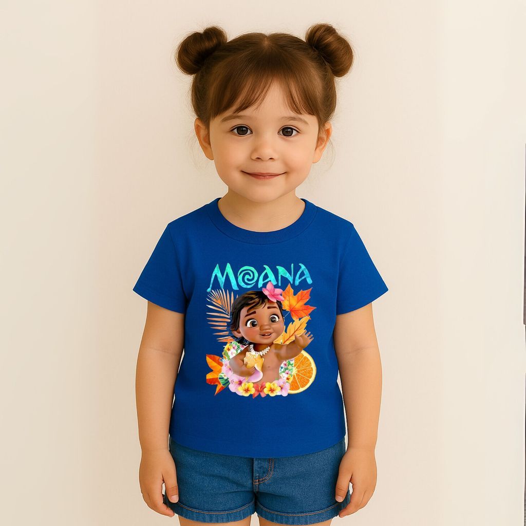 Camiseta Infantil Feminina Moana Estampada Algodão Desenho Infantil Moda Casual Estilosa