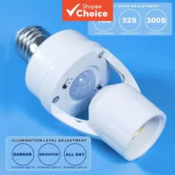 Suporte de Lâmpada com Sensor de Movimento PIR AXUS E27 110V 220V Base Inteligente para Lâmpada Soquete com Controle de
