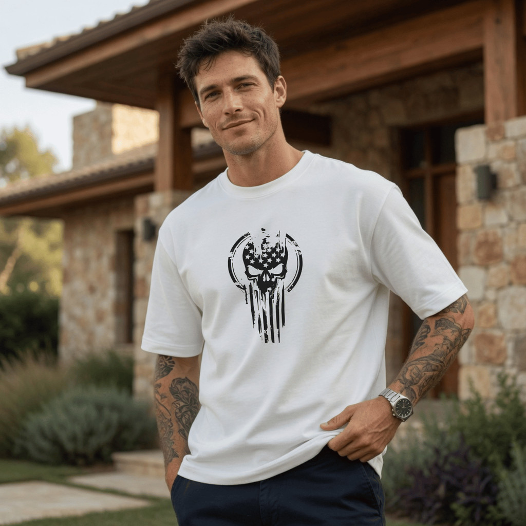 Camiseta Masculina Estampada Caveira estrela 100% Algodão Premium Camisa Blusa Homem Academia Confortavel Plus Size