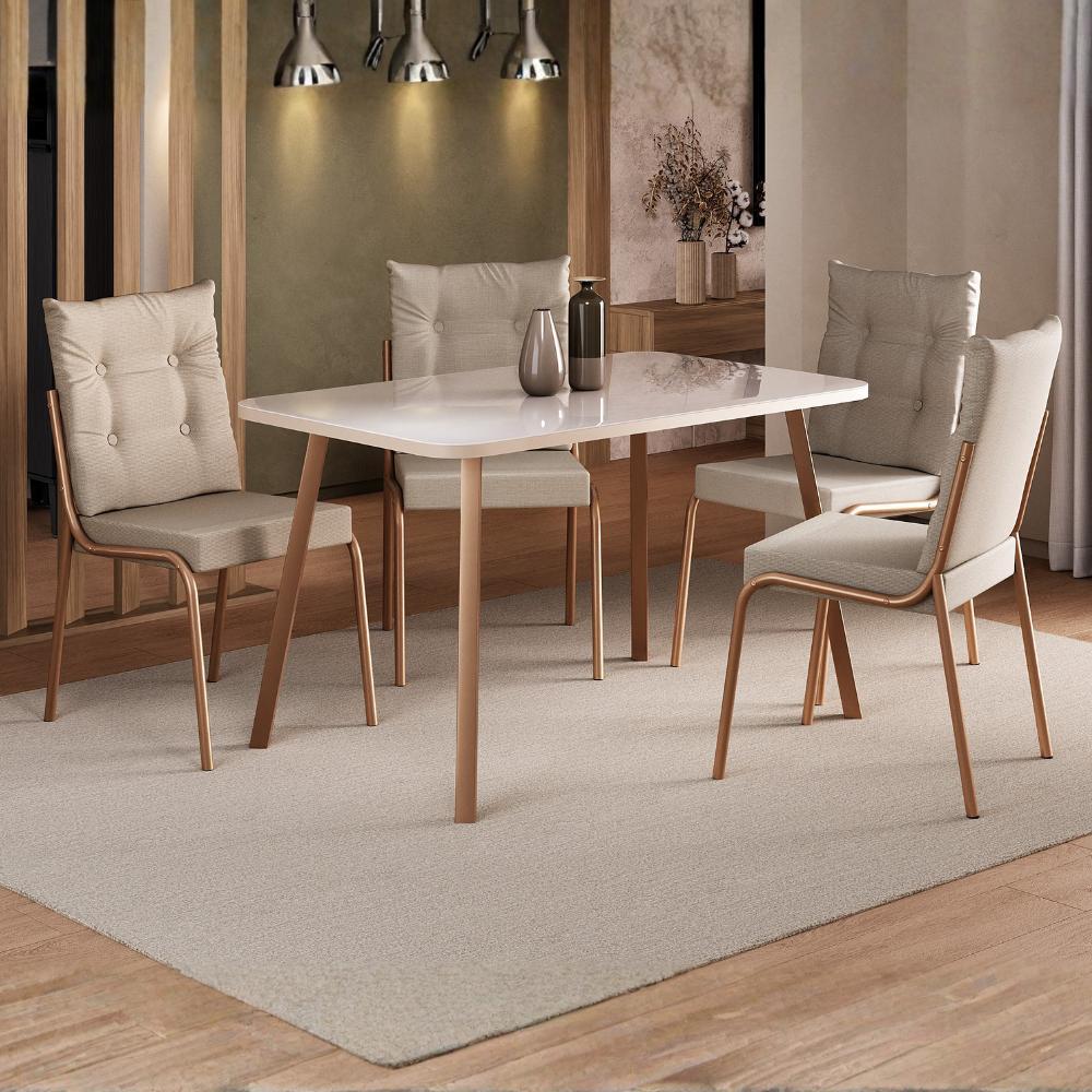 Conjunto Sala de Jantar 4 Cadeiras Roma Carraro Off White Rosê