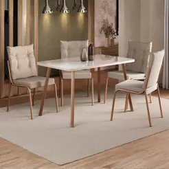 Conjunto Sala de Jantar 4 Cadeiras Roma Carraro Off White Rosê