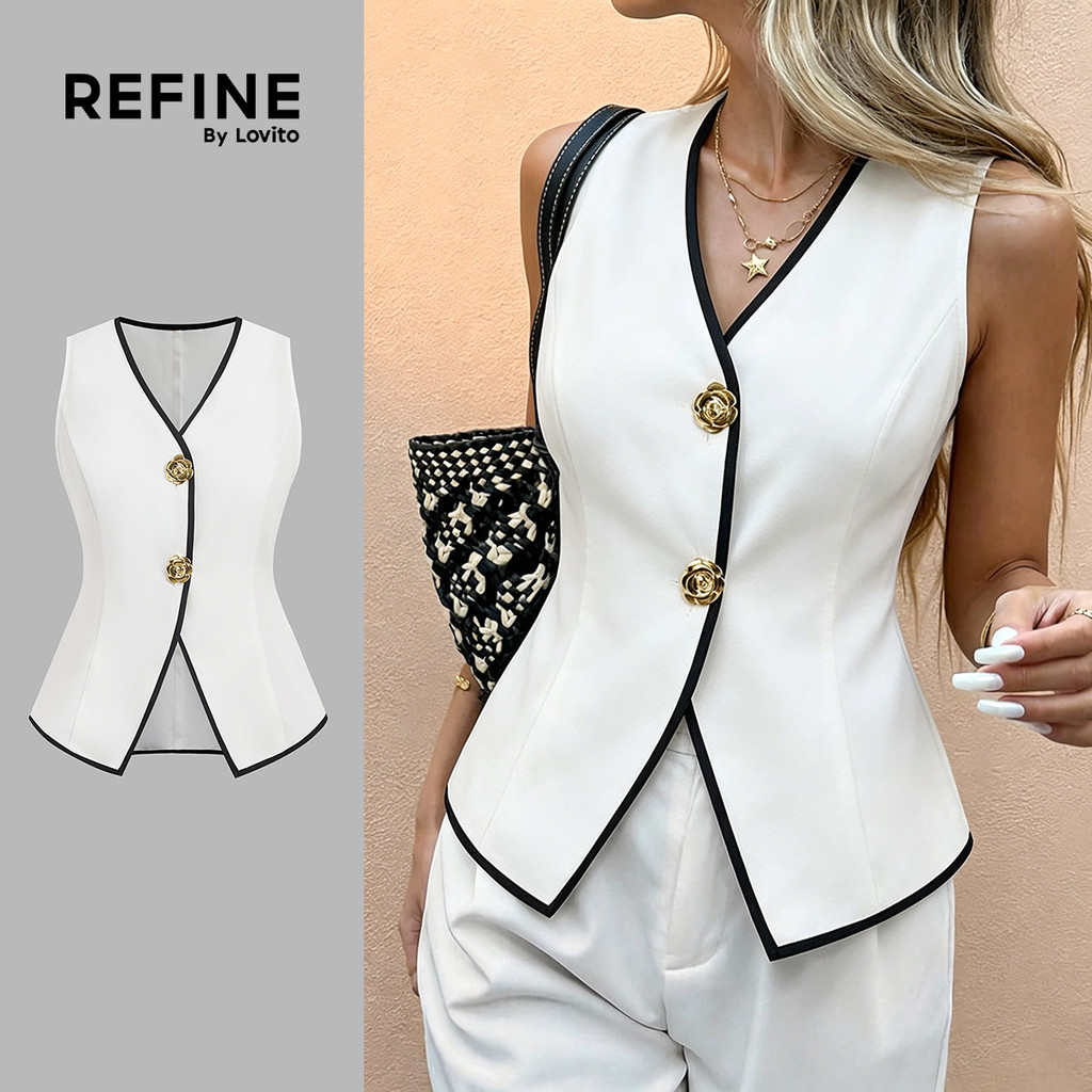 (New Arrival) (Refine by Lovito) Blusa Elegante com para Primavera/verão Cor Dam