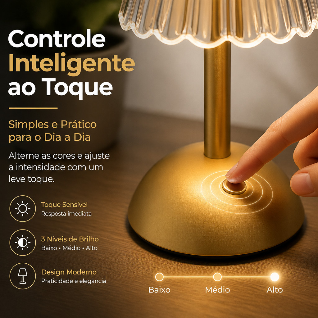 Luminária de Mesa Abajur de Acrílico com LED 3 Cores e Base Usb Dourada — foto 3