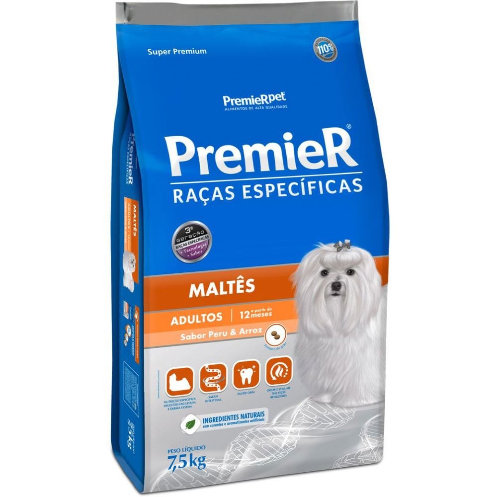 Ração PremieR Raças Especificas maltês para Cães Adultos peru e arroz 7,5kg