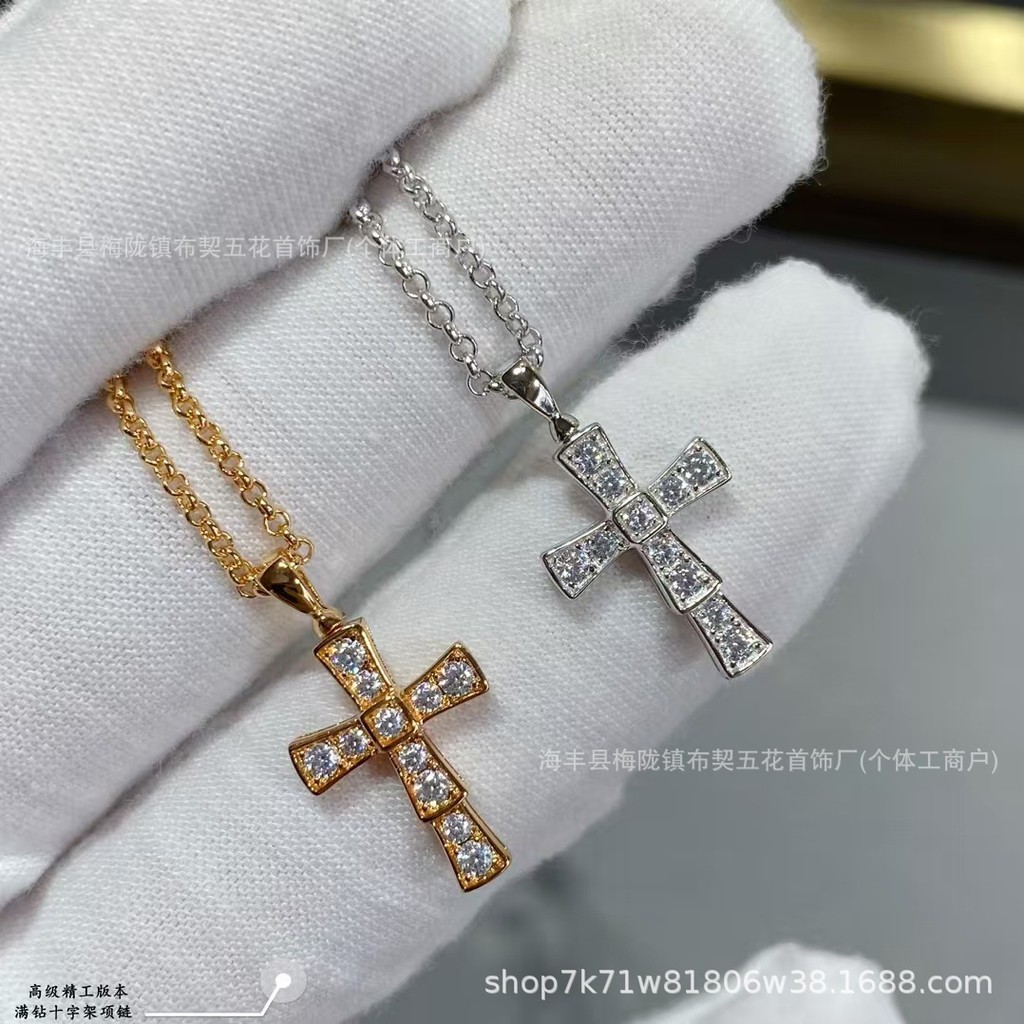 Colar de corrente com pingente de cruz dourada e diamante, banhado a ouro, colar de ouro platinado, pingente de ouro ros