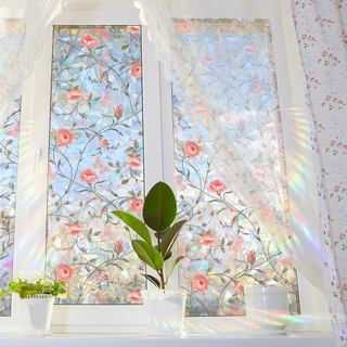 Película de Privacidade para Janelas Runtoo, Adesivos Florais de Rosa Arco-Íris, Vinil Decorativo 3D, Decalques de Flore
