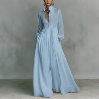 2026 Nova Tendência de Moda Europeia e Americana, Vestido Elegante de Manga Longa, Corte A, Efeito Emagrecedor, para Fér