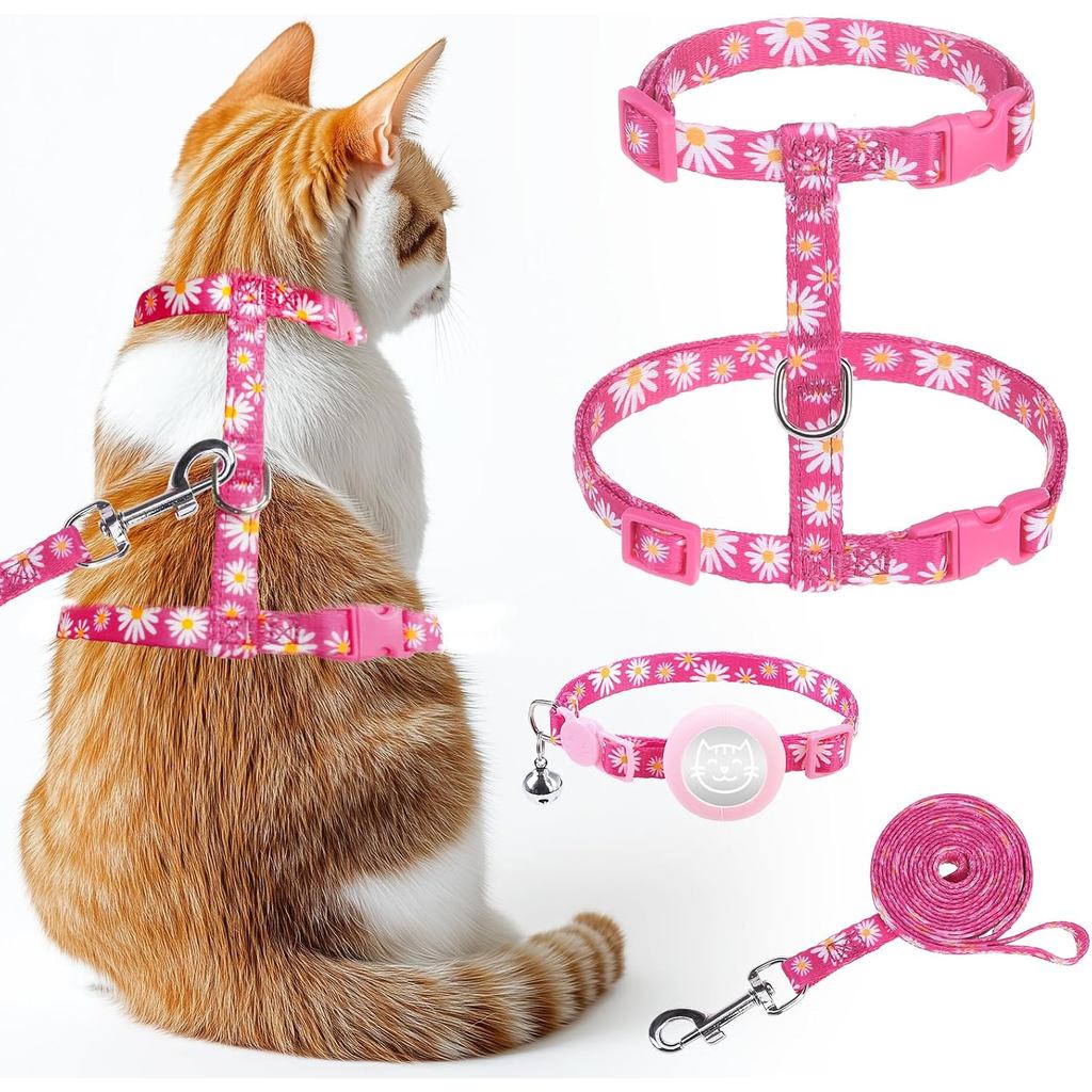 KOOLTAIL Cat Harness and Leash Set Escape Proof with Airtag Holder Collars (3 in