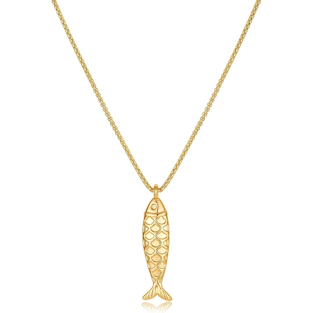 Colar de Peixe para Mulheres, Colar com Pingente de Peixe Banhado a Ouro 14K, Colar de Peixe Oceânico Moderno, Joia de P