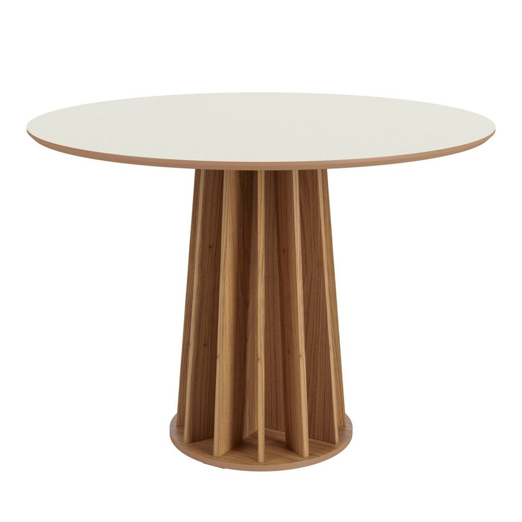 Mesa de Jantar Redonda 4 Lugares Ripada 100% MDF Marrom/Off White/Freijó Off White/Freijó