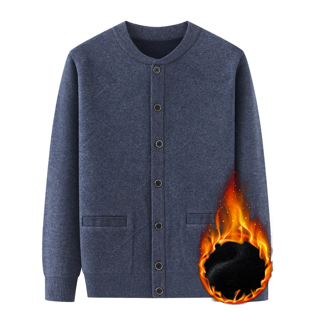Pai roupas forro de lã engrossado lã malha Cardigan camisola masculina de meia-idade roupas masculinas grandes