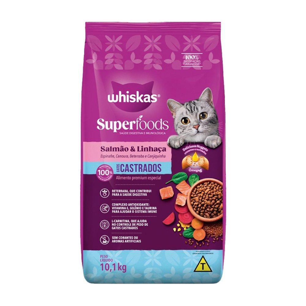 Ração Whiskas Superfoods para Gatos Castrados Salmão/Linhaca 10,1kg